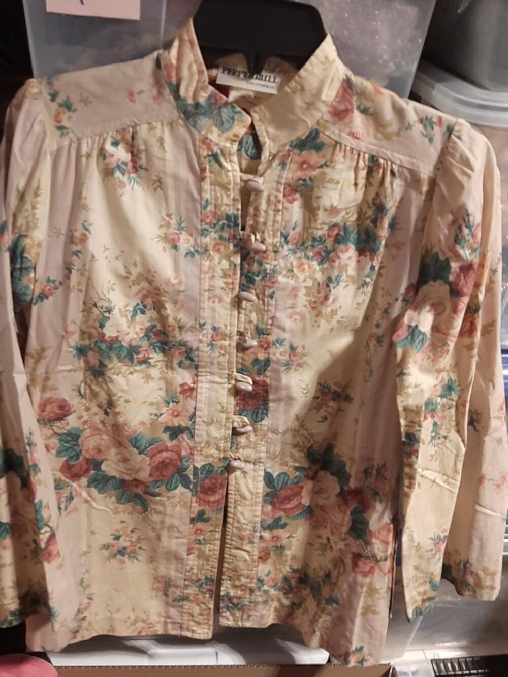Vintage PepperMill CA Floral Jacket Mandarin Collar Distinctive Button Sz S